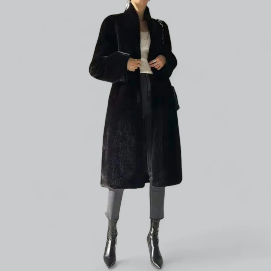 Donna - Trench lungo nero vestibilità aderente - Stile classico