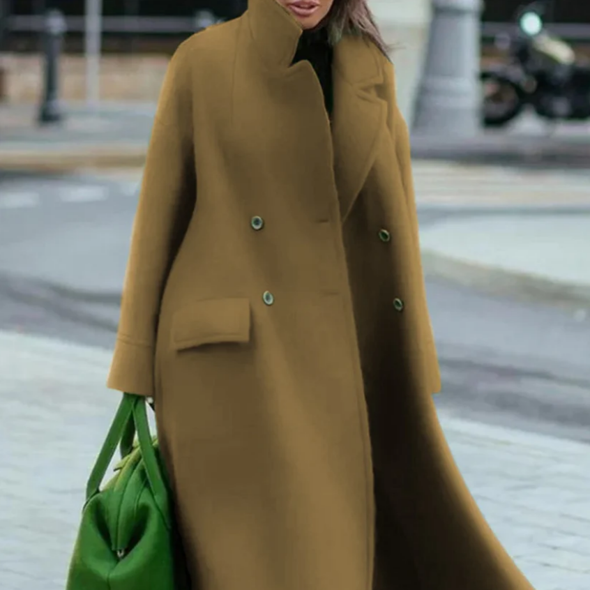 Donna - Cappotto lungo elegante e caldo - doppio petto