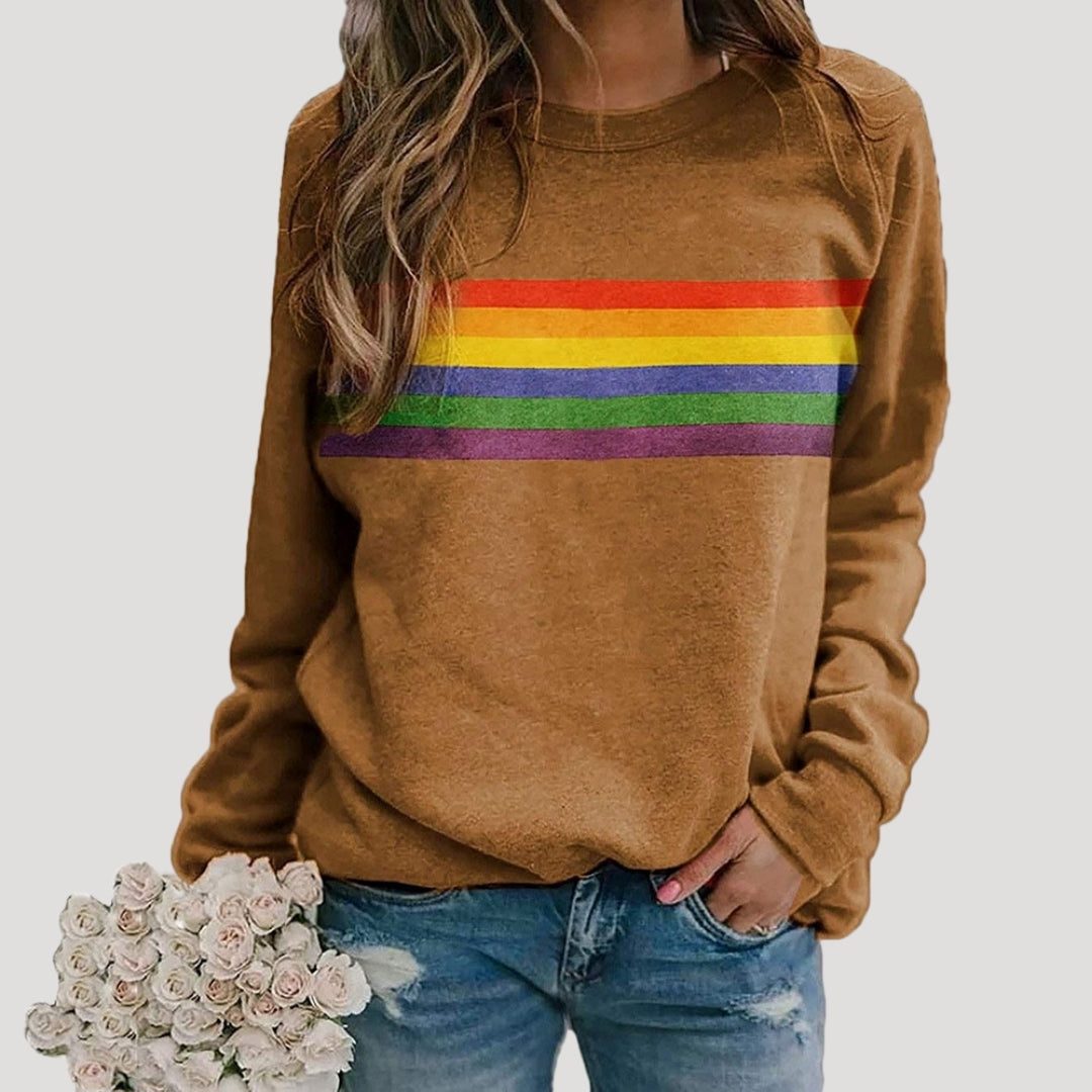Donna - Pullover girocollo - Design a righe arcobaleno