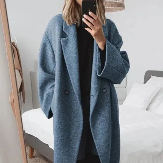 Donna - Cappotto invernale lungo con risvolto a tacche - Chiusura a un bottone