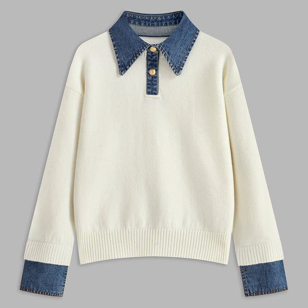 Donna - Maglione a maglia rilassato - Dettagli in denim