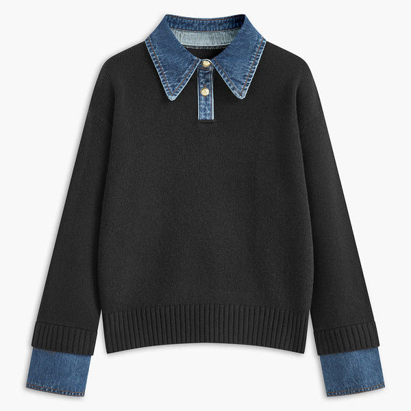 Donna - Maglione a maglia rilassato - Dettagli in denim