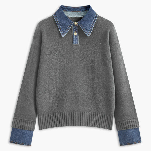 Donna - Maglione a maglia rilassato - Dettagli in denim