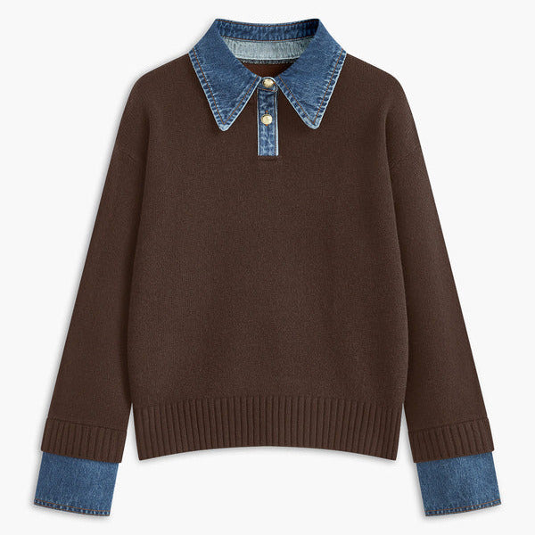Donna - Maglione a maglia rilassato - Dettagli in denim