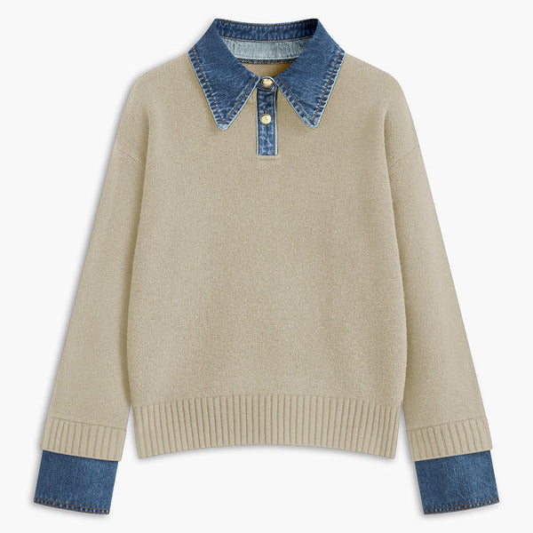 Donna - Maglione a maglia rilassato - Dettagli in denim