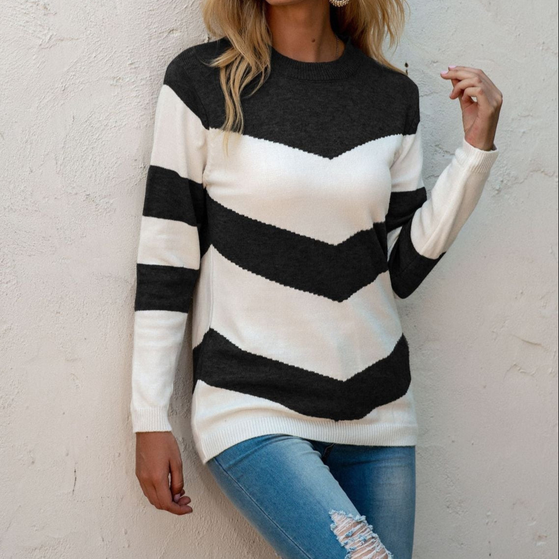 Donna - Maglia con motivo Chevron - Collo rotondo