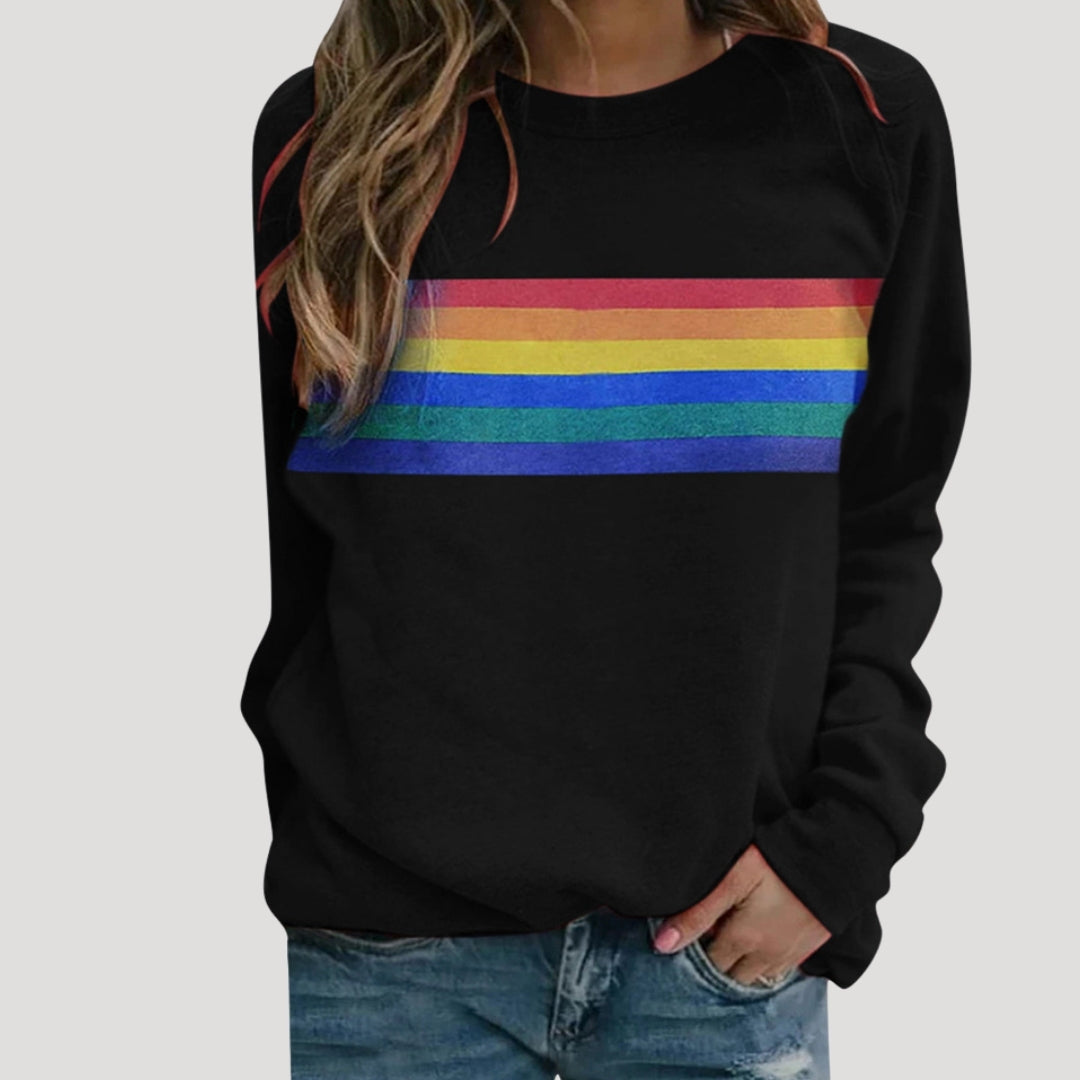 Donna - Pullover girocollo - Design a righe arcobaleno
