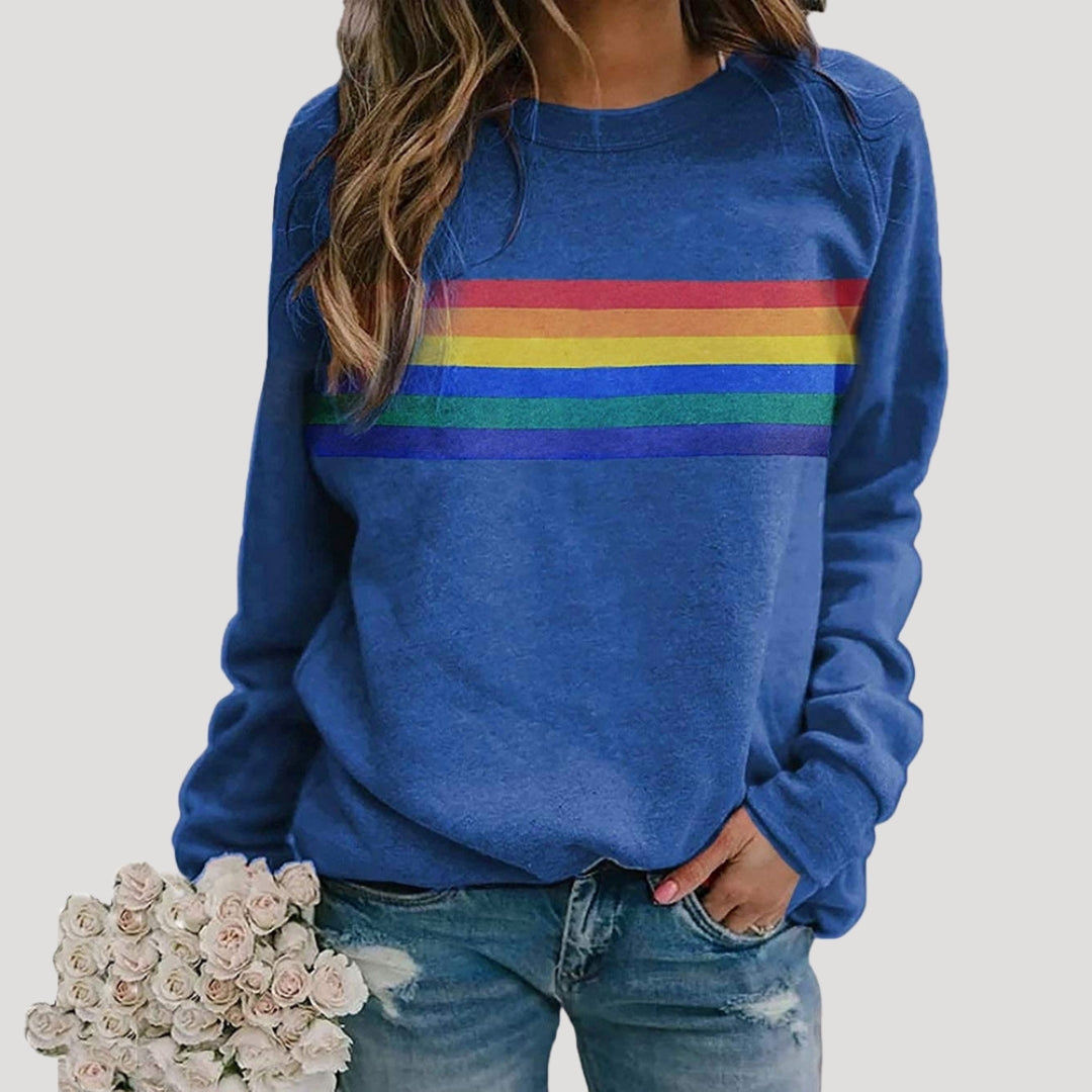 Donna - Pullover girocollo - Design a righe arcobaleno
