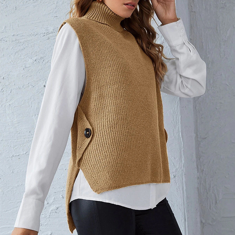 Donna - Gilet lavorato a maglia - Modello con colletto in piedi