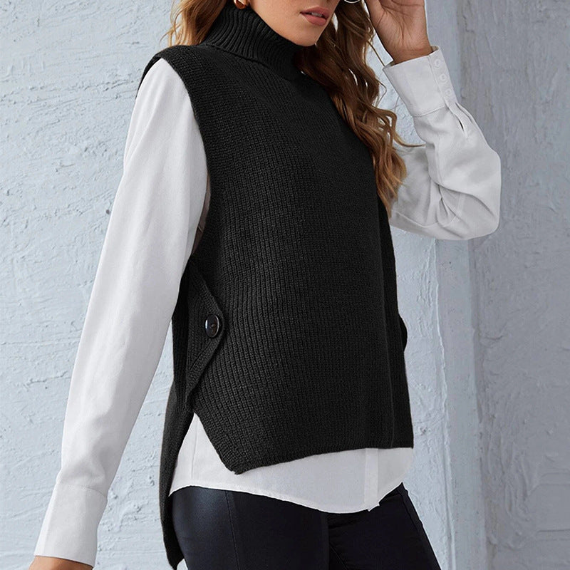 Donna - Gilet lavorato a maglia - Modello con colletto in piedi
