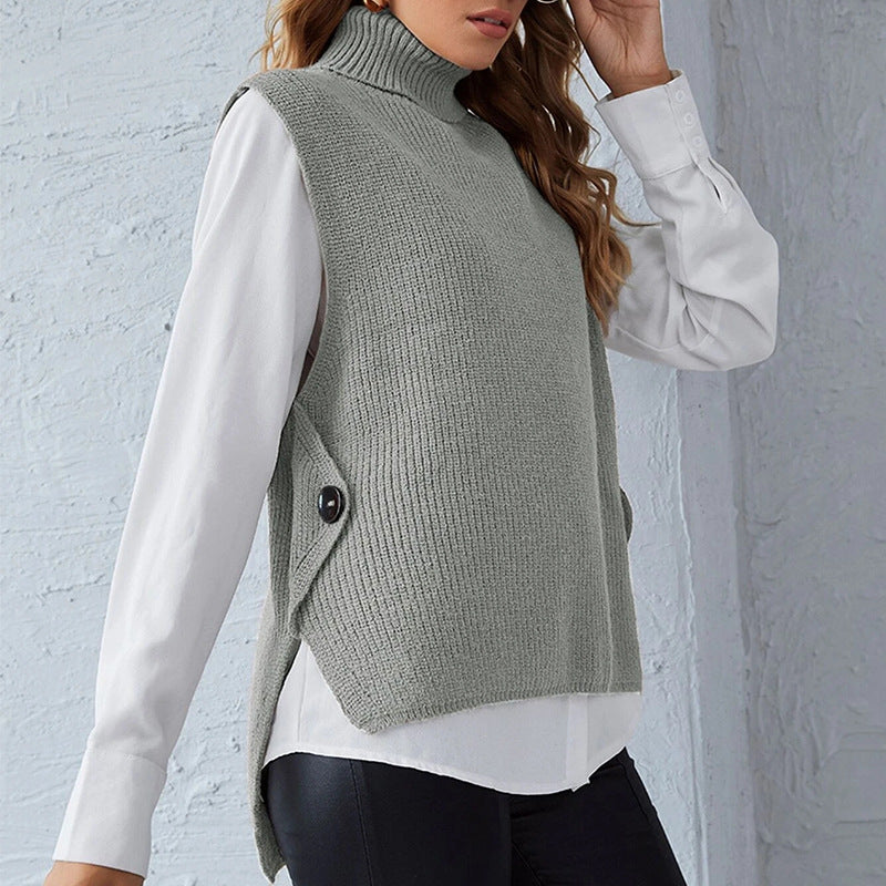 Donna - Gilet lavorato a maglia - Modello con colletto in piedi