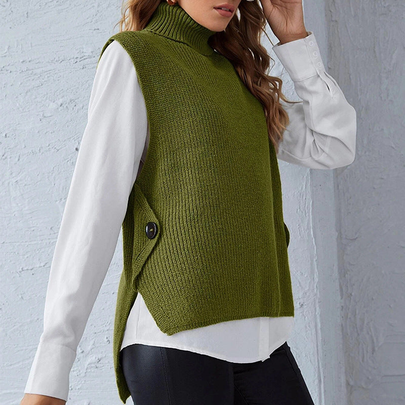 Donna - Gilet lavorato a maglia - Modello con colletto in piedi
