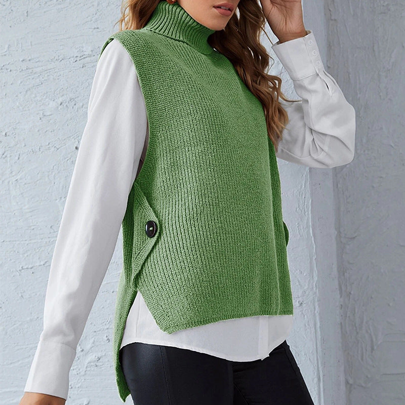 Donna - Gilet lavorato a maglia - Modello con colletto in piedi