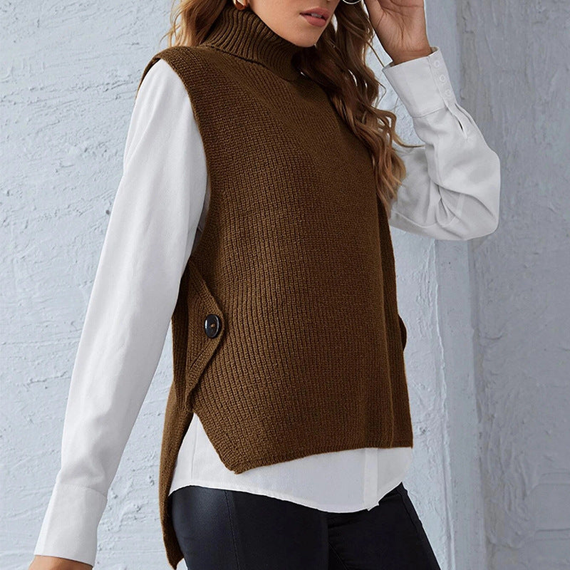 Donna - Gilet lavorato a maglia - Modello con colletto in piedi
