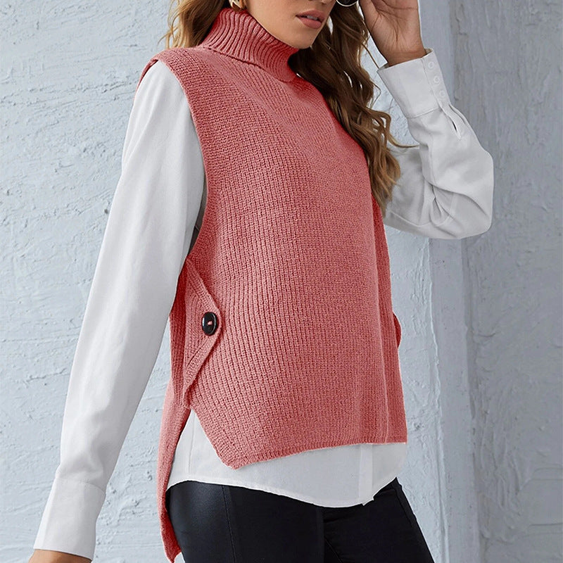 Donna - Gilet lavorato a maglia - Modello con colletto in piedi