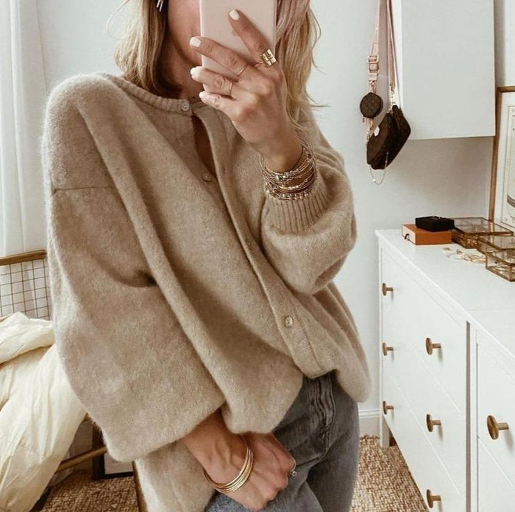 Donna - Cardigan oversize in maglia - Stile a spalla scesa