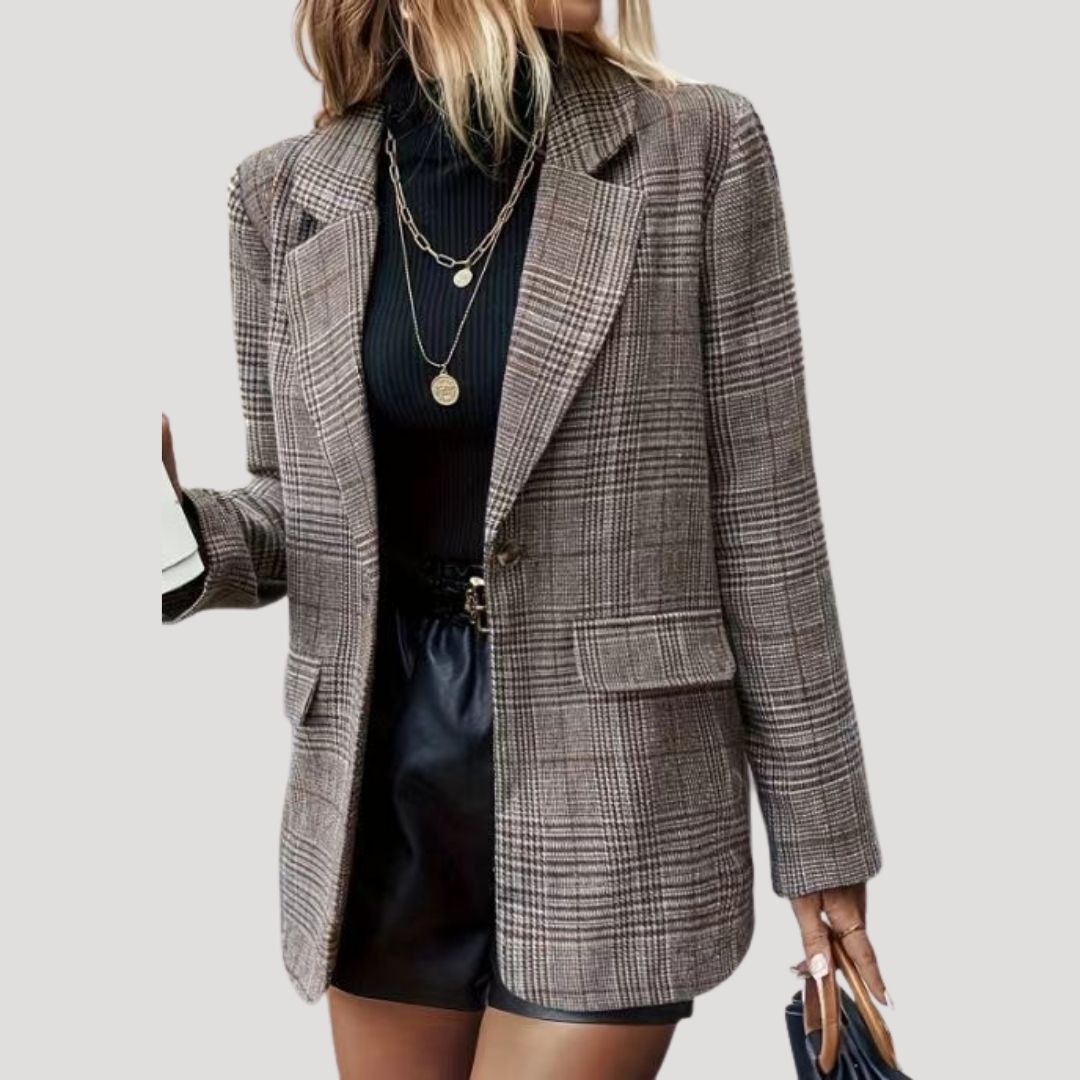 Donna - Blazer invernale sartoriale a quadri - Miscela di lana