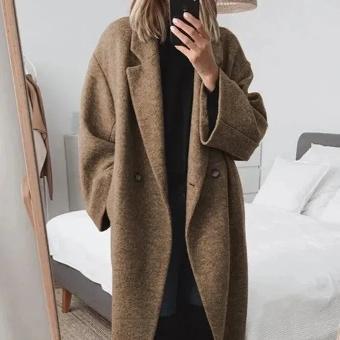Donna - Cappotto invernale lungo con risvolto a tacche - Chiusura a un bottone