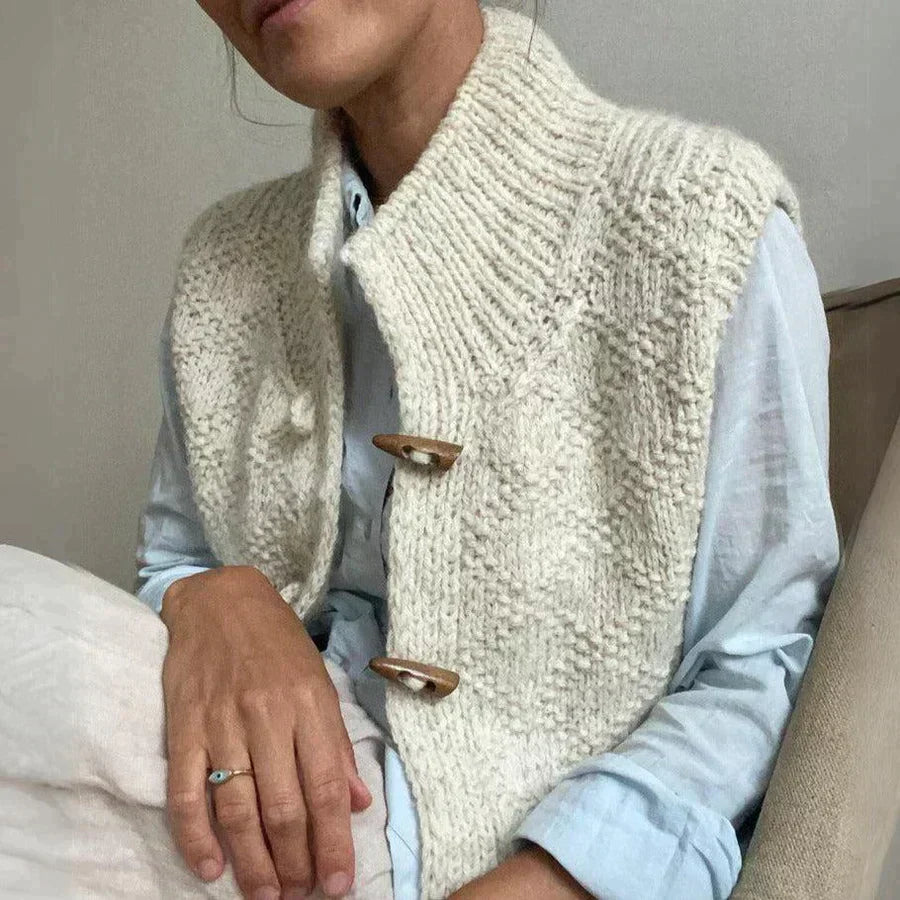 Donna - Gilet beige - Colletto in piedi e chiusura a strappo