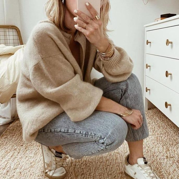 Donna - Cardigan oversize in maglia - Stile a spalla scesa