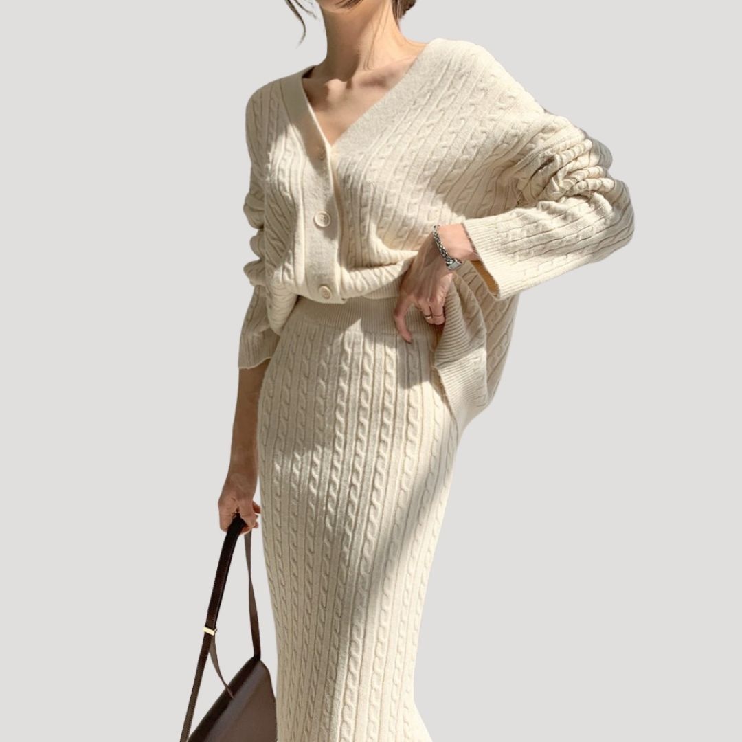 Donna - Set di maglieria - Gonna midi e cardigan