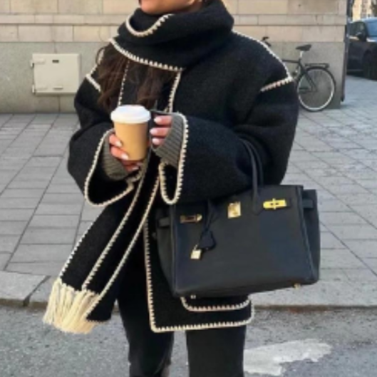 Donna - Caldo cappotto invernale con colletto a portafoglio - stile sciolto