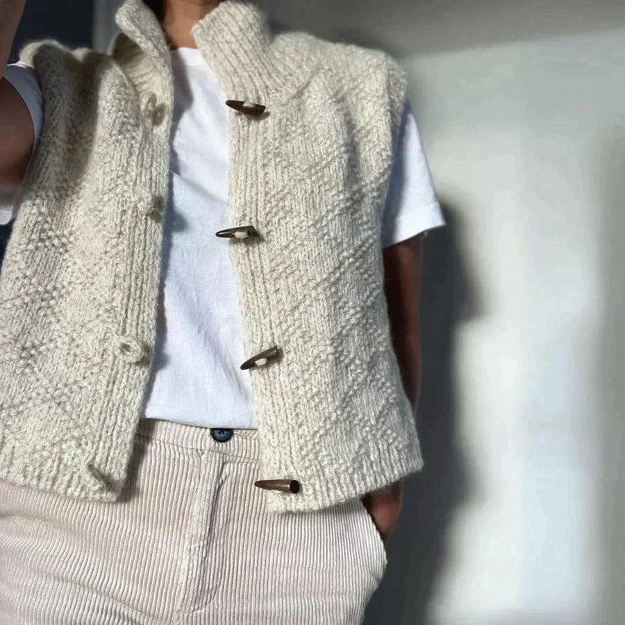 Donna - Gilet beige - Colletto in piedi e chiusura a strappo