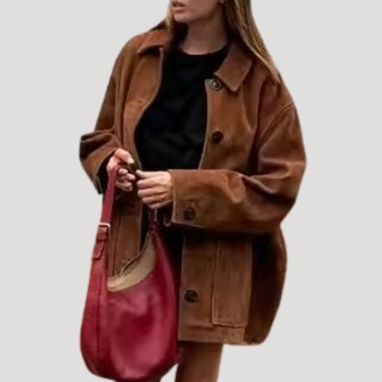 Donna - Giacca invernale in pelle scamosciata - Stile oversize