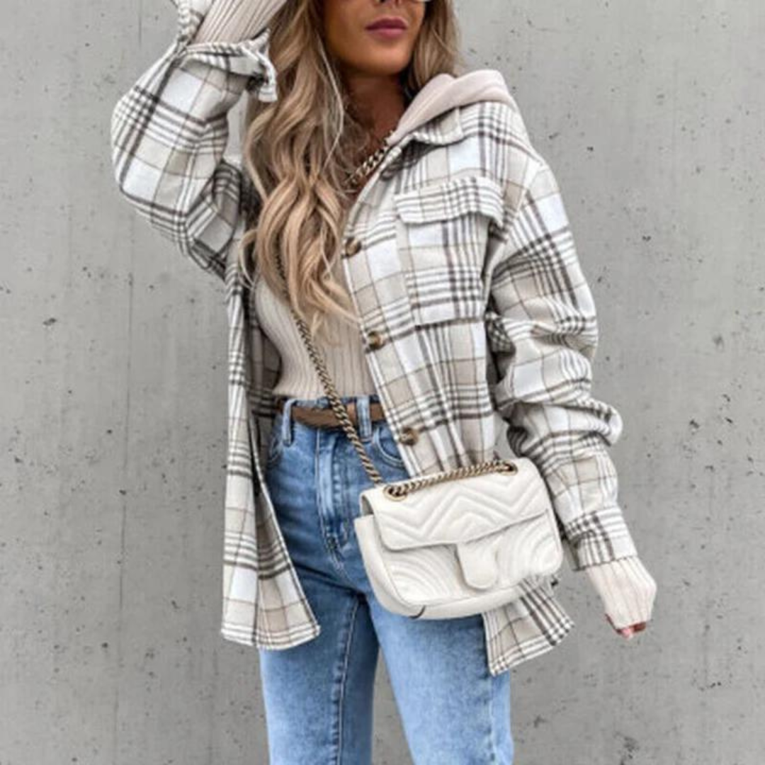 Donna - Giacca con cappuccio a quadri - Abbigliamento casual autunnale