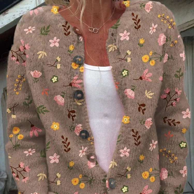 Donna - Cardigan in maglia floreale - Girocollo