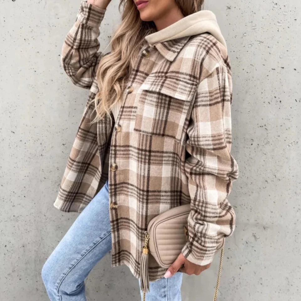 Donna - Giacca con cappuccio a quadri - Abbigliamento casual autunnale