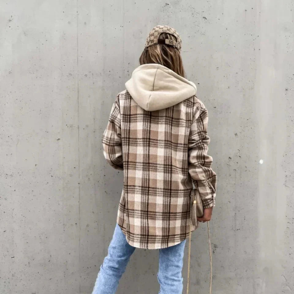 Donna - Giacca con cappuccio a quadri - Abbigliamento casual autunnale