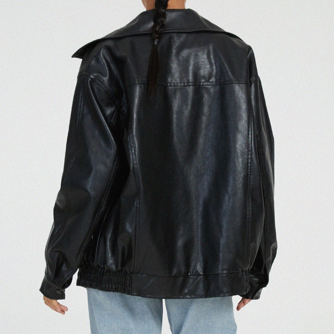Donna - Giacca in pelle rilassata - Collo alto con zip