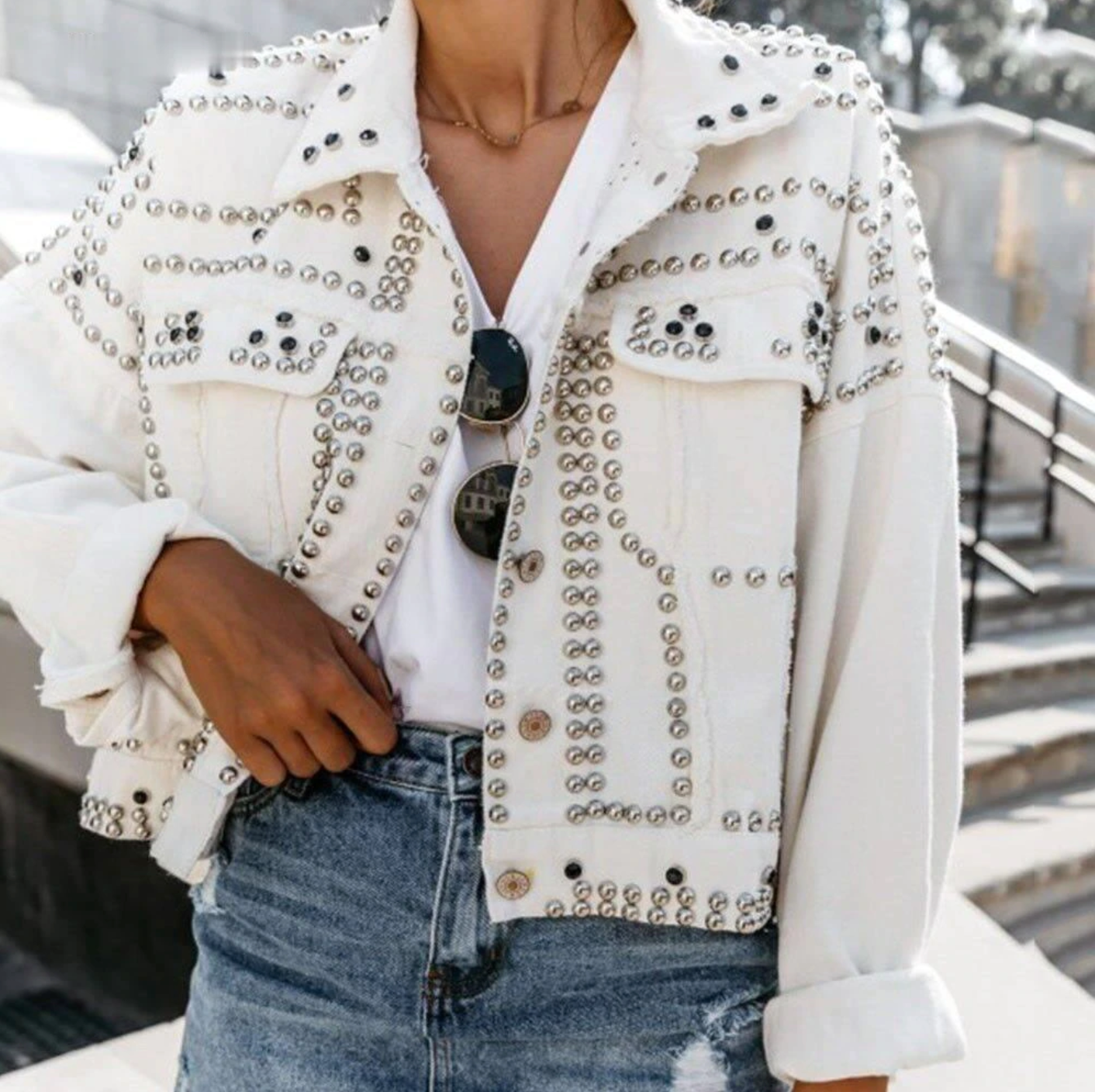 Donna - Bomber con borchie - Fronte bottoni