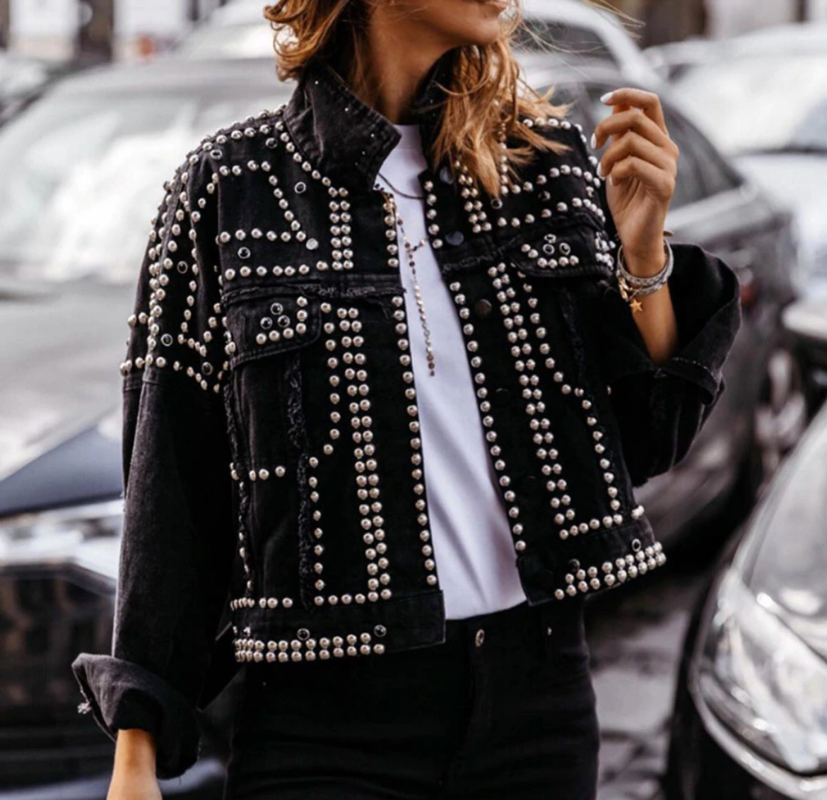 Donna - Bomber con borchie - Fronte bottoni