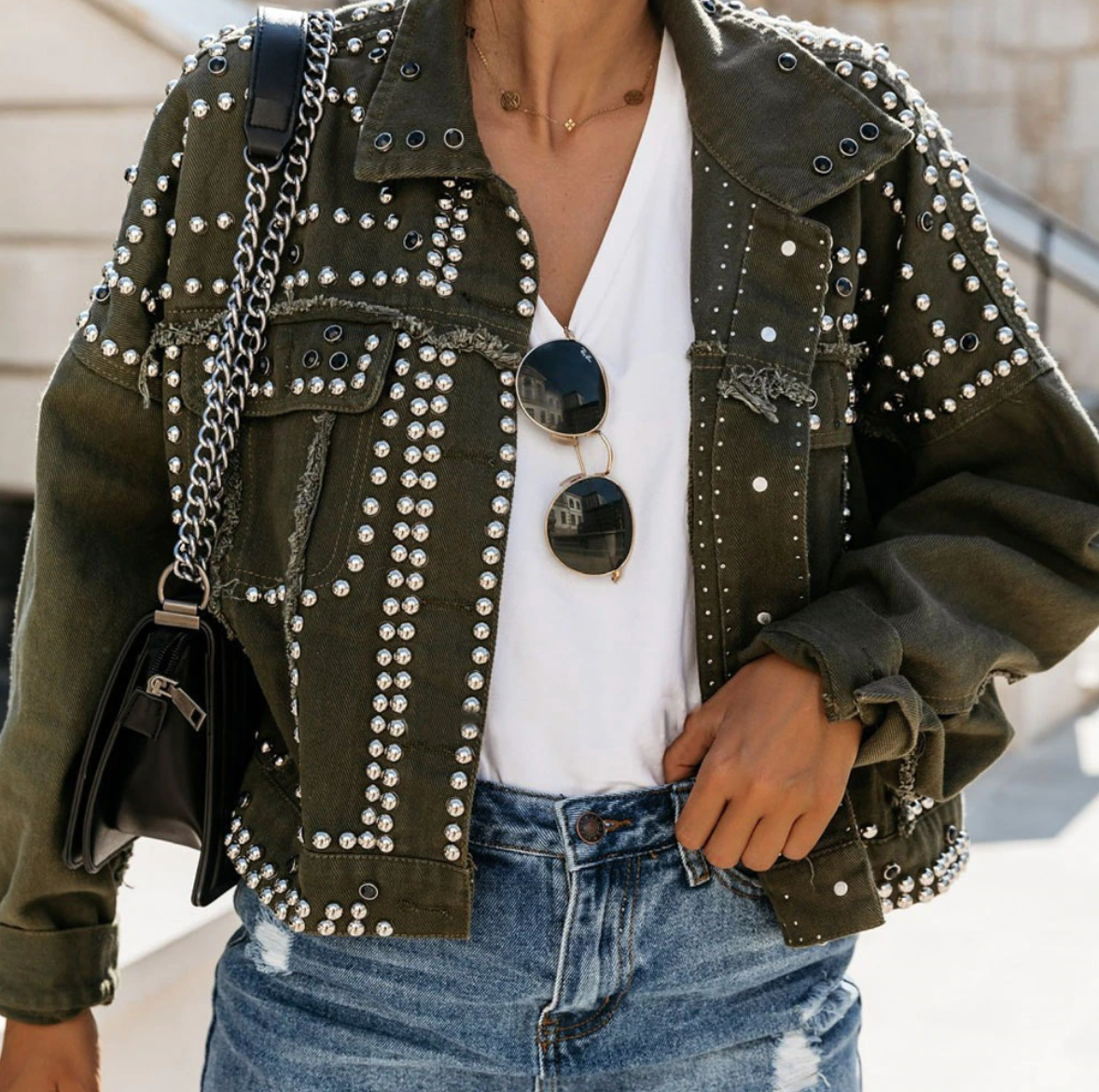 Donna - Bomber con borchie - Fronte bottoni