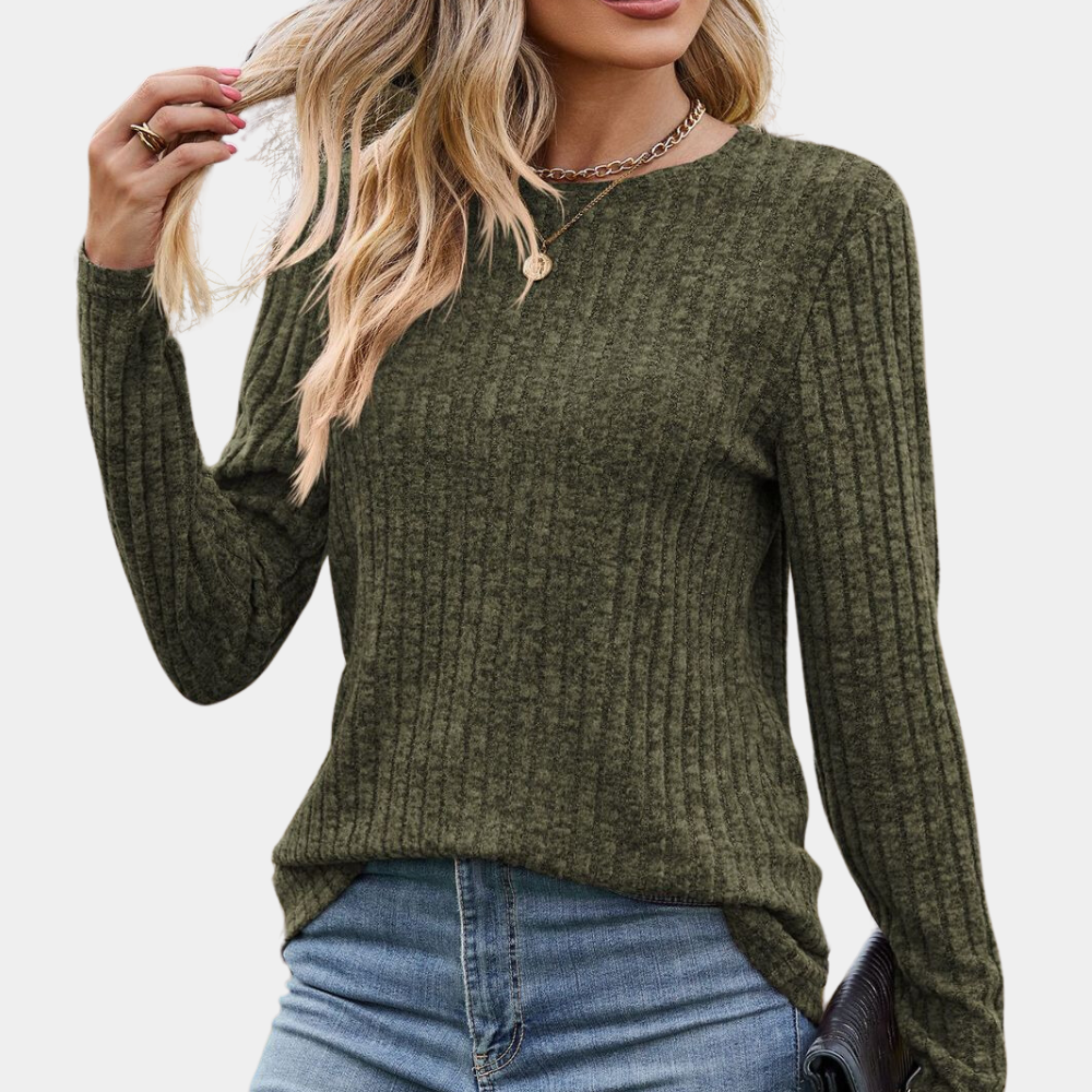 Donna - Top a maniche lunghe con scollo rotondo - Struttura a coste