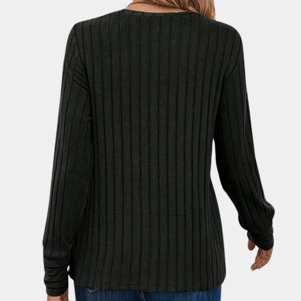 Donna - Top a maniche lunghe con scollo rotondo - Struttura a coste