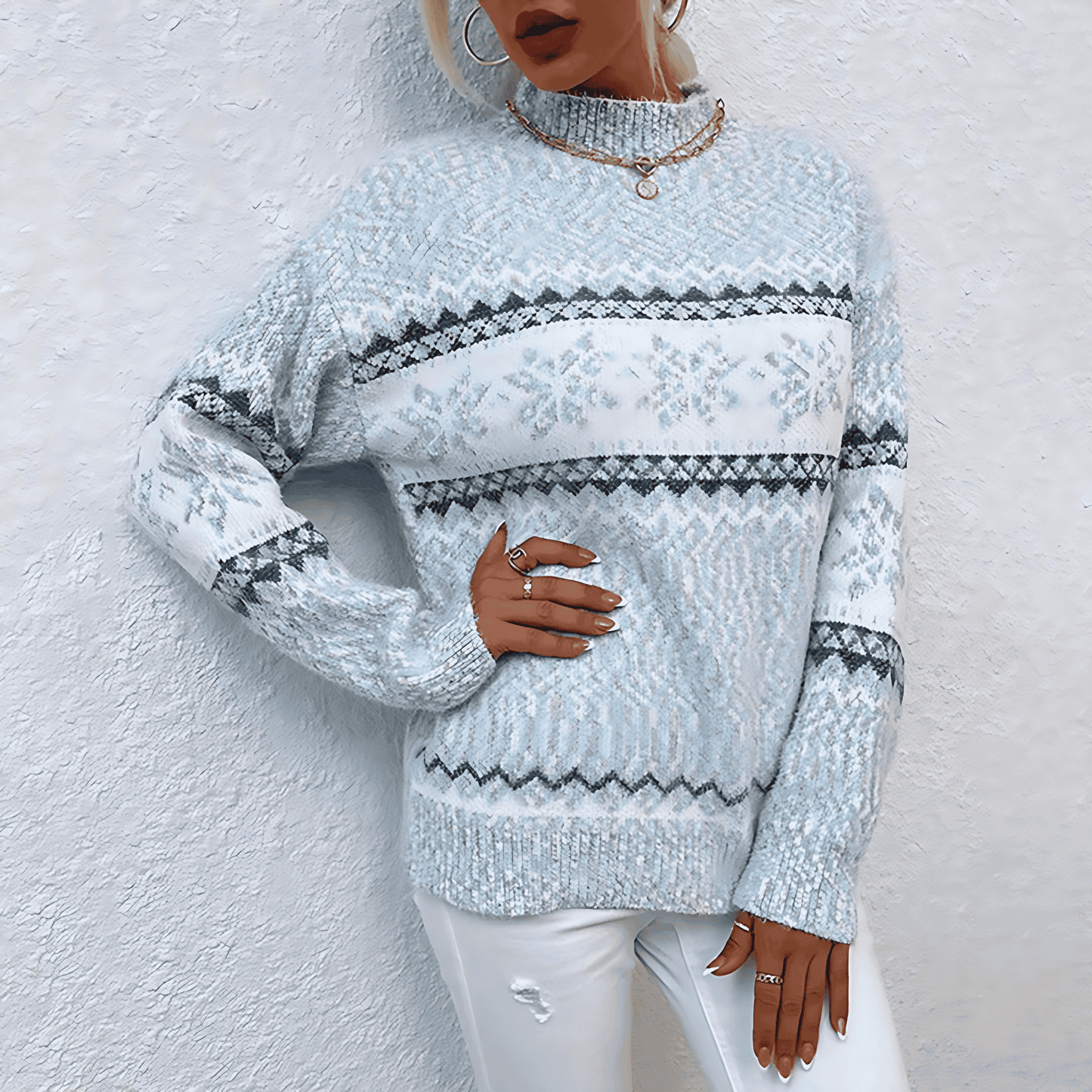Donna - Accogliente maglione lavorato a maglia - Design a fiocco di neve