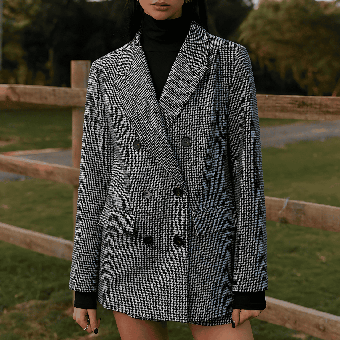 Donna - Blazer doppiopetto in tweed - Modello pied-de-poule