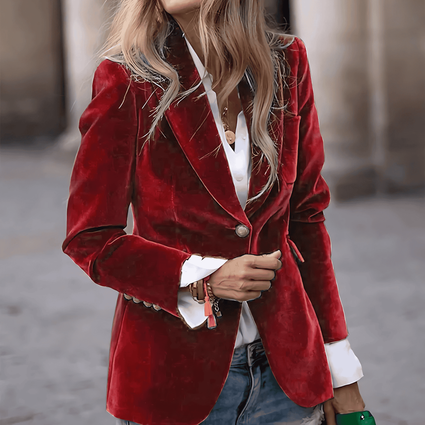 Donna - Blazer in velluto - Dettagli con bottoni dorati