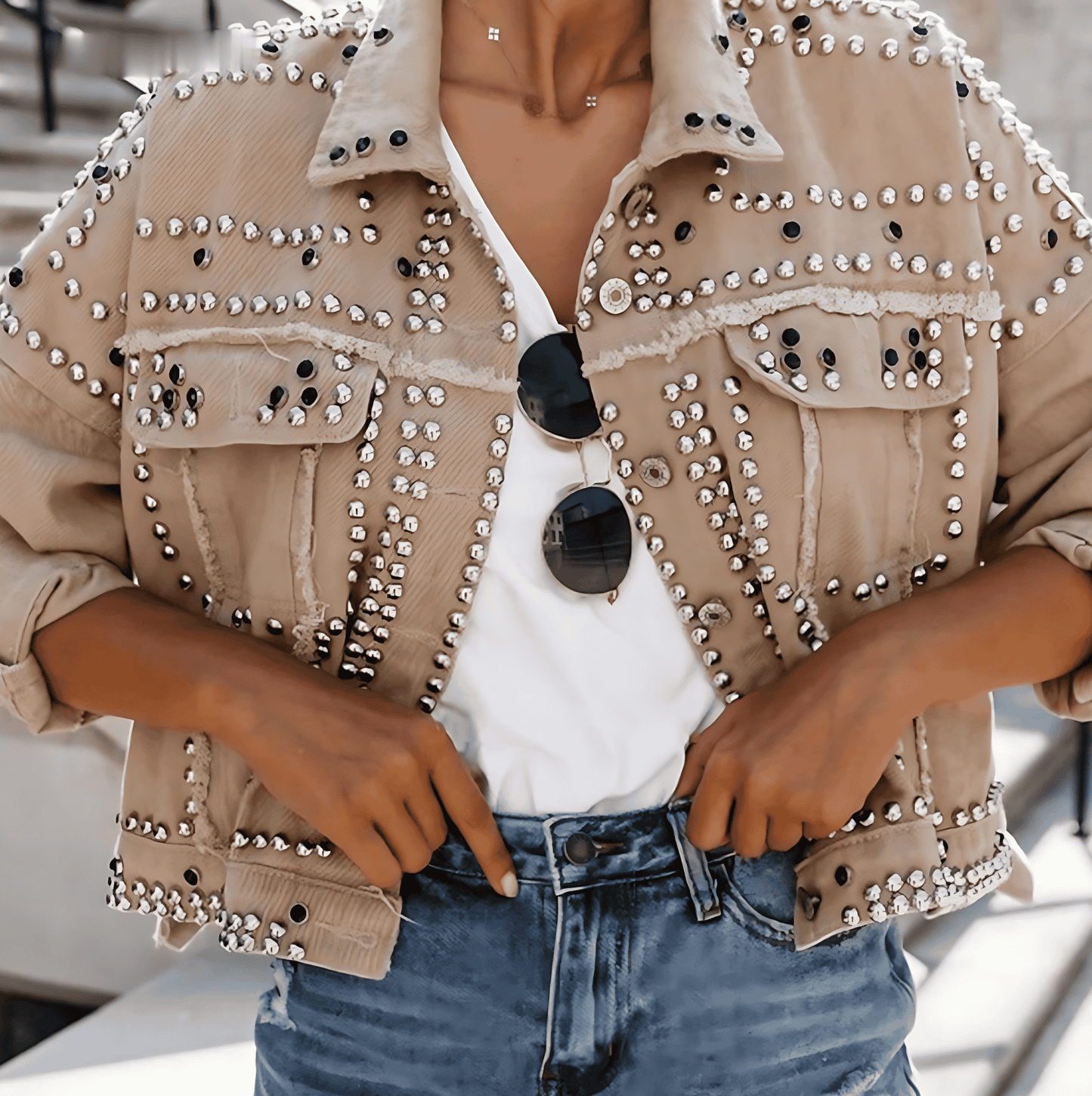 Donna - Bomber con borchie - Fronte bottoni