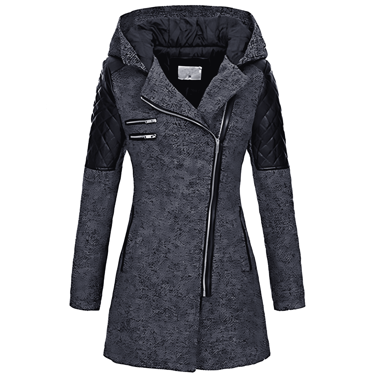 Donna - Cappotto asimmetrico con zip - Pannelli trapuntati