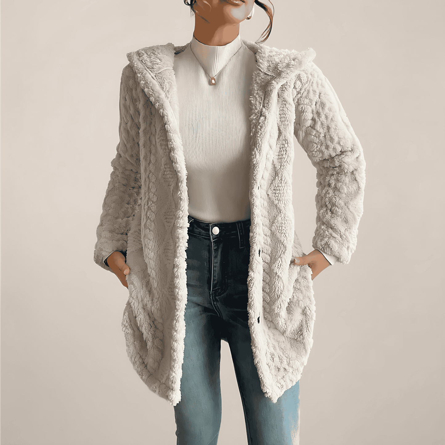 Donna - Cappotto con cappuccio in felpa jacquard - Cardigan accogliente