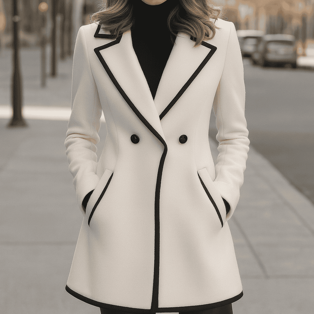 Donna - Cappotto doppiopetto chic con finiture nere
