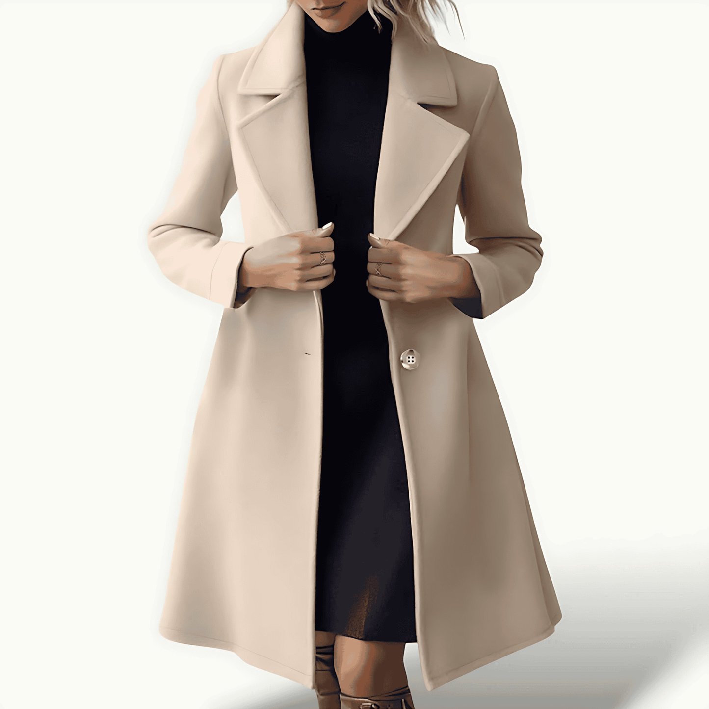 Donna - Cappotto invernale lungo beige - Miscela di lana