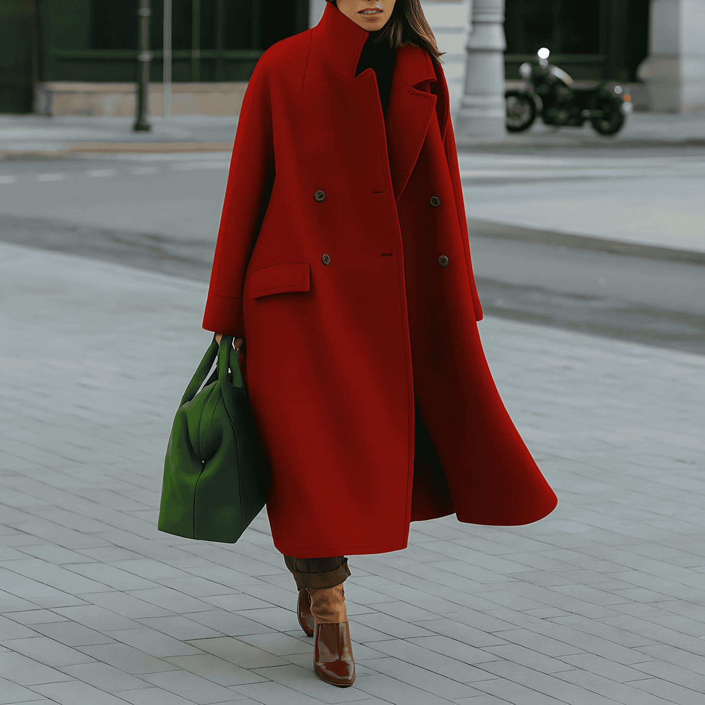 Donna - Cappotto lungo elegante e caldo - doppio petto