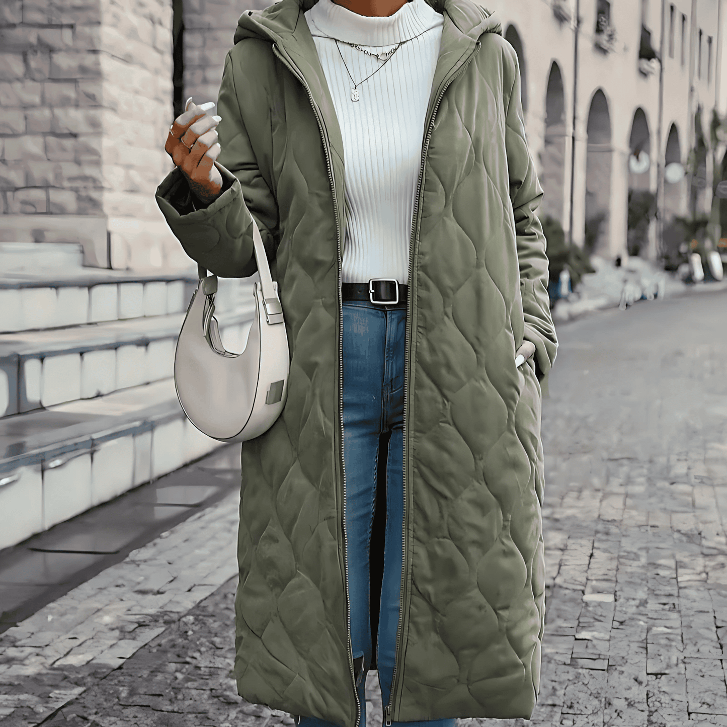 Donna - Cappotto trapuntato con cappuccio - Morbido comfort imbottito