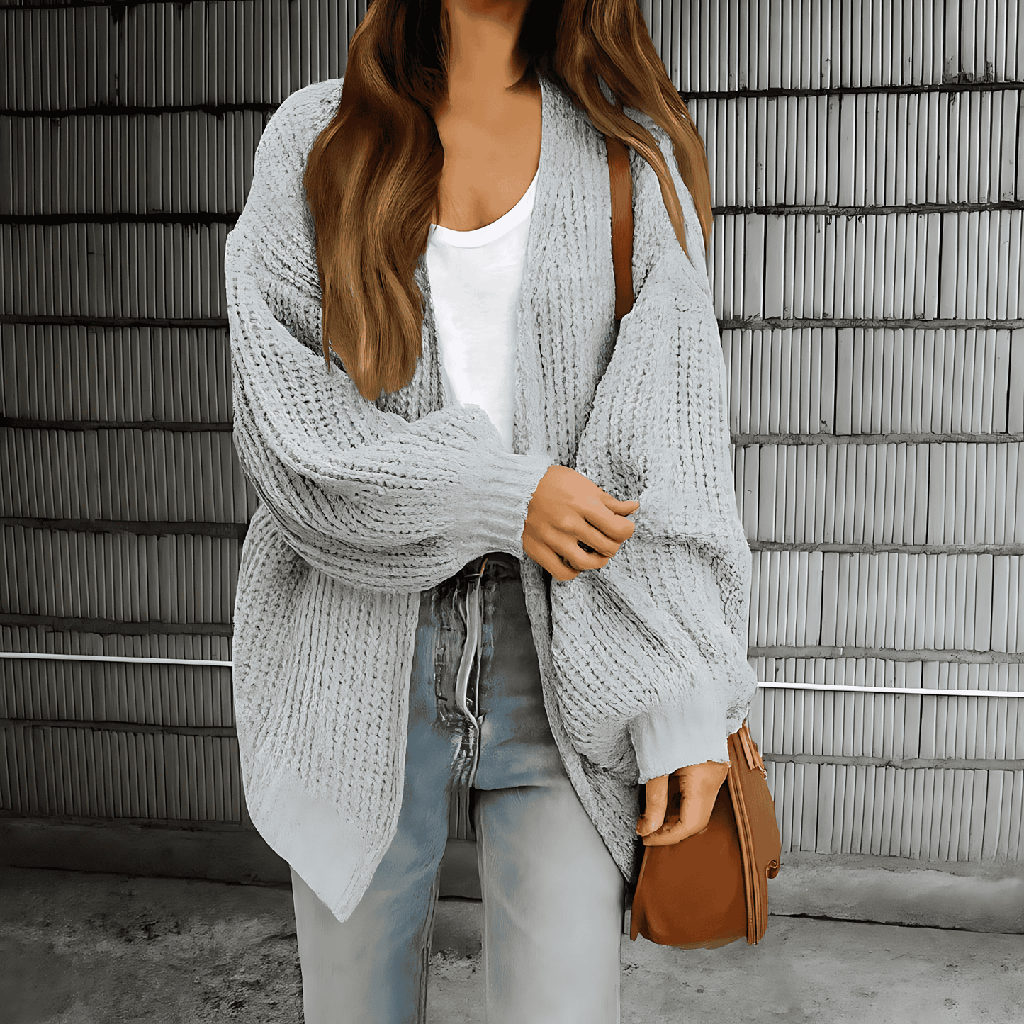 Donna - Cardigan a maglia grossa aperto sul davanti - Stile oversize
