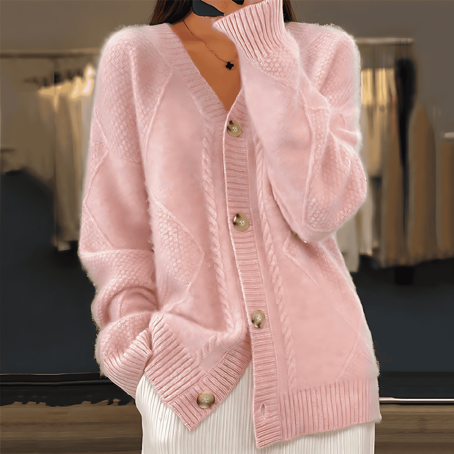 Donna - Cardigan a maniche lunghe lavorato a maglia - Bottoni frontali